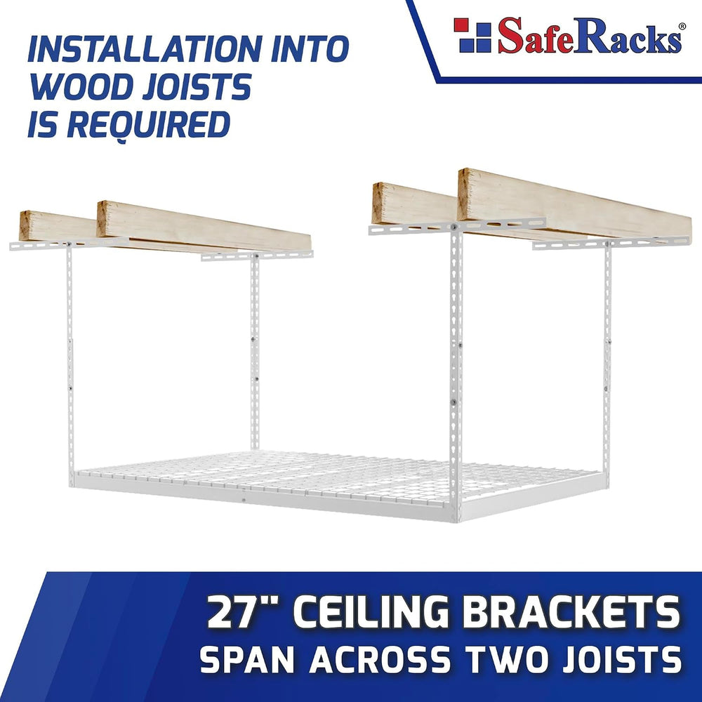 SafeRacks 3x6 Overhead Garage Storage Rack, White, 18"-33" Height