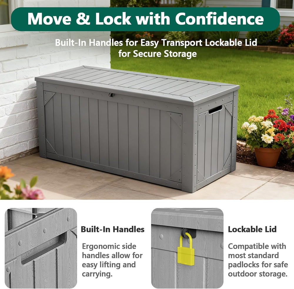 Outdoor Storage Box, 98 Gallon Deck Box, Outdoor Storage Bench, Waterproof Re...