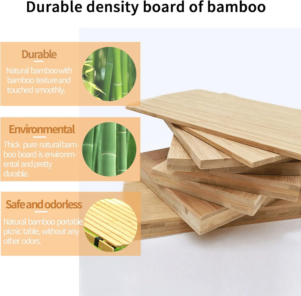 Portable Folding Table,4Ft Bamboo Outdoor Camping Table,Low Picnic Table for ...