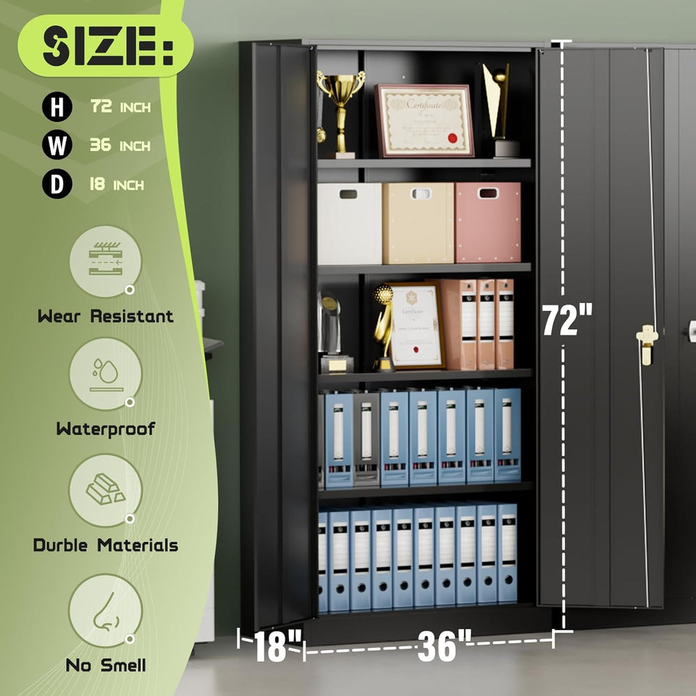 Crownland 72" Metal Storage Cabinet, Lockable Garage Storage Cabinets, H...