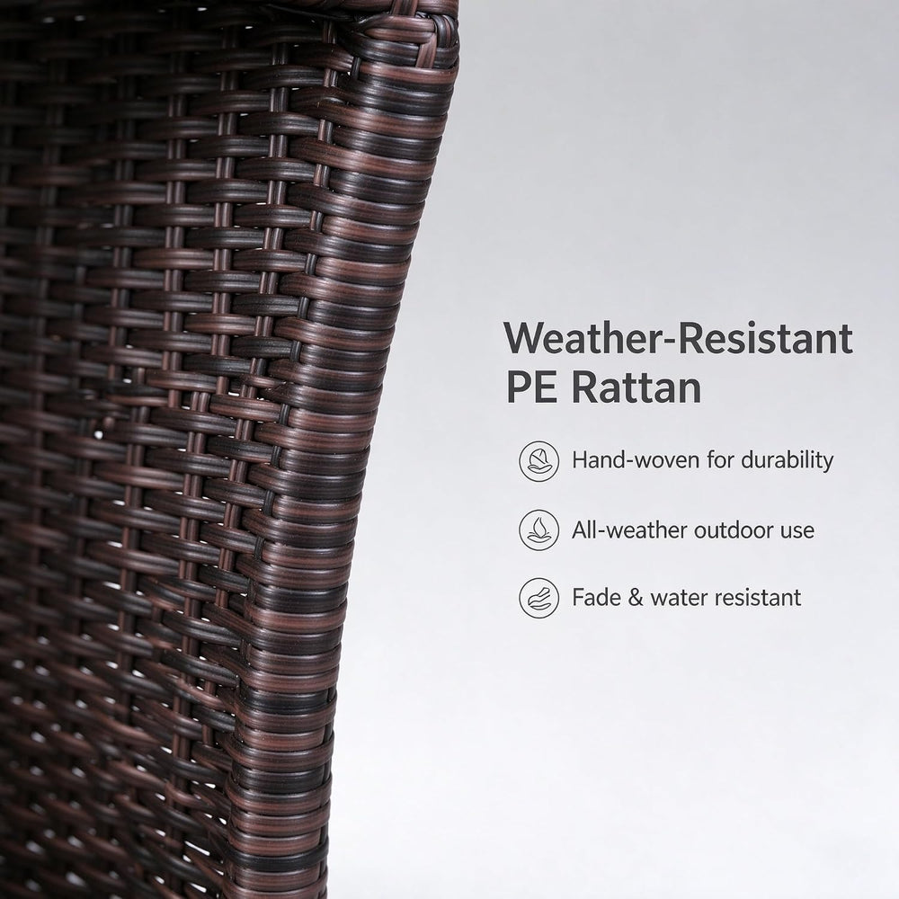 Outdoor Wicker Rattan Side Table, 2-Tier Storage, Glass Top, 105LBS