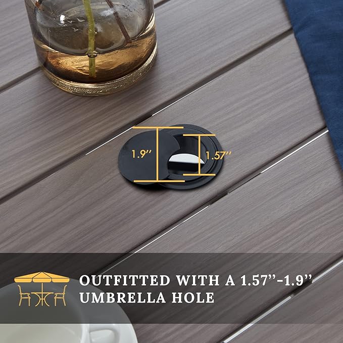 VICLLAX Round Patio Table with Adjustable Umbrella Hole, All Weather Outdoor ...