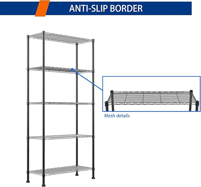 REGILLER 5-Wire Shelving Metal Storage Rack Adjustable Shelves,Standing Stora...