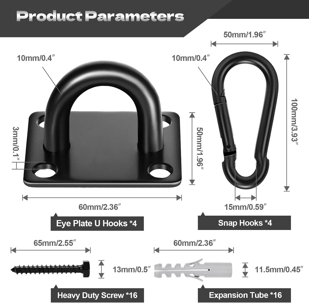 M10 Pad Eye Hooks 4-Pack, 900LB 304 Stainless Steel Swing Hooks Kit