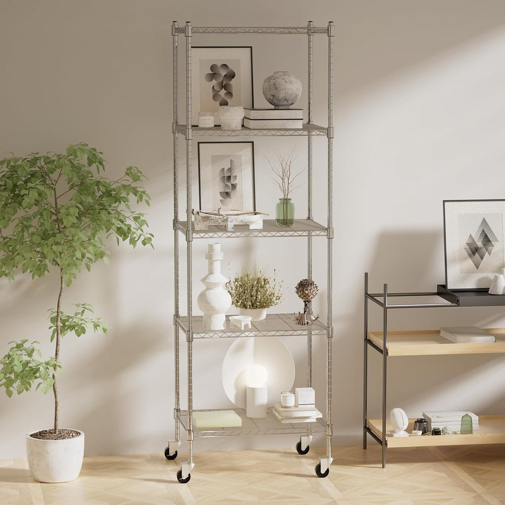 Garage Shelving with Wheels, 5 Tier Shelving Unit and Adjustable Feet, 865 lb...