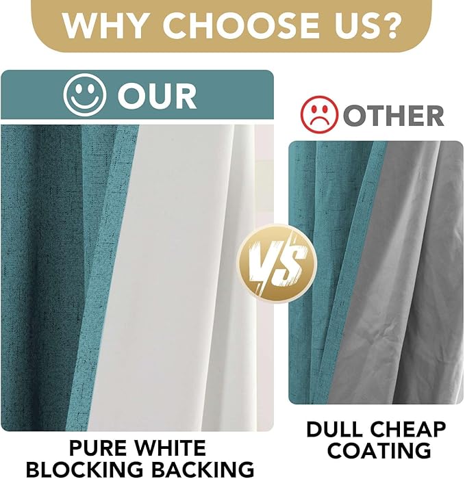 H.VERSAILTEX Primitive Linen Curtains 100% Blackout Curtain Drapes Burlap Fab...