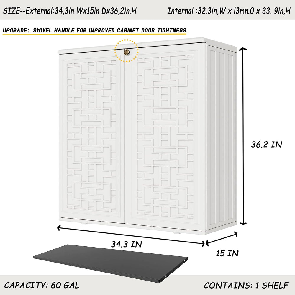 Mrosaa Indoor Outdoor Storage Cabinet Waterproof with Shelf, Off White Plasti...