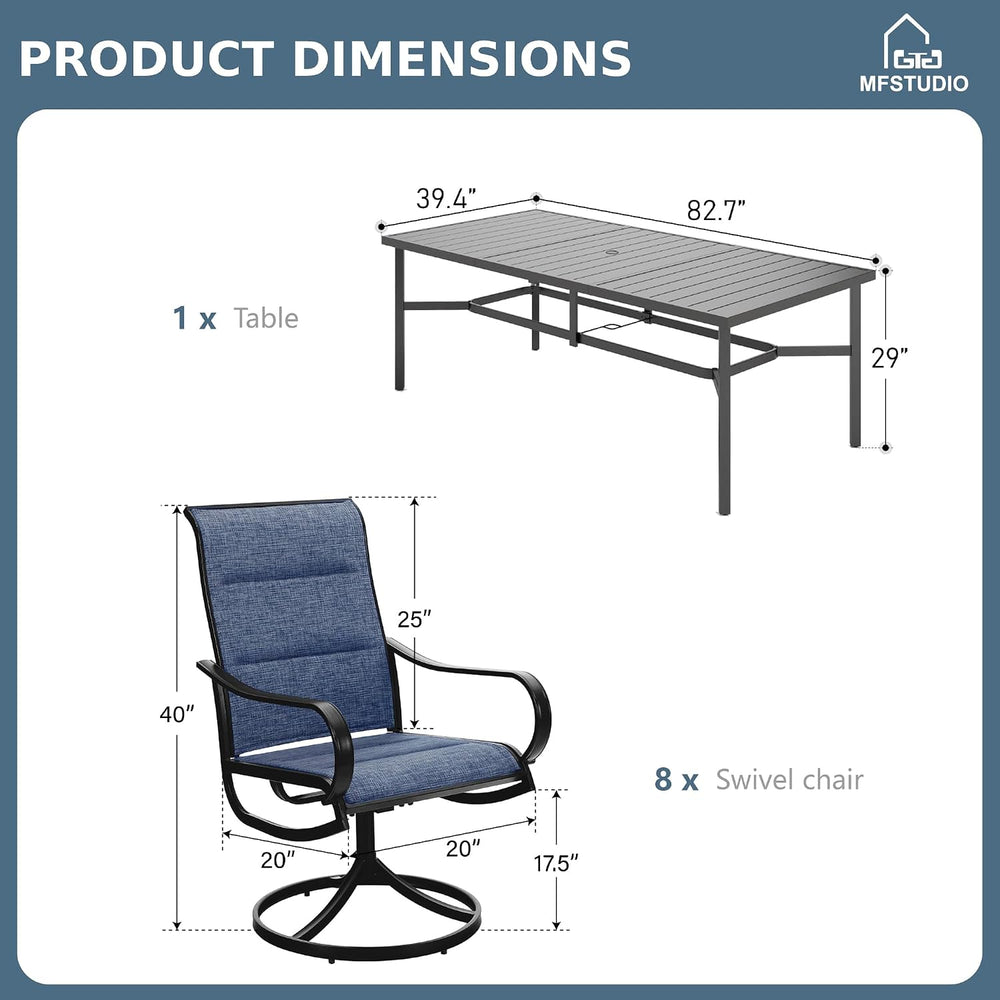 MFSTUDIO Outdoor Dining Set for 8, Patio Furniture Table w/Swivel Chairs
