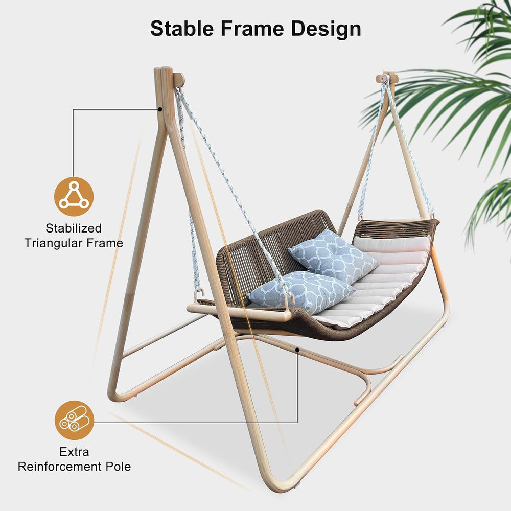 PURPLE LEAF 2-Seat Porch Swing with Stand Hanging Hammock Chair, Grey