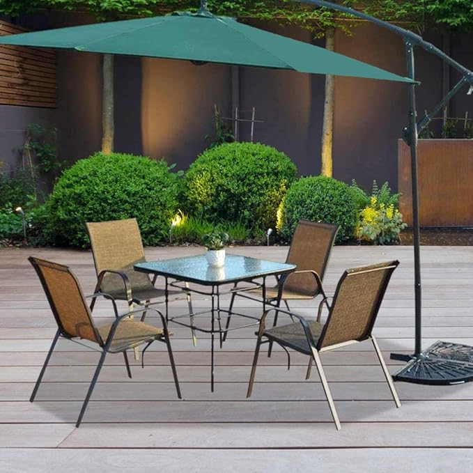 VINGLI Glass Patio Table with Umbrella Hole, 32" Square Outdoor Dining T...