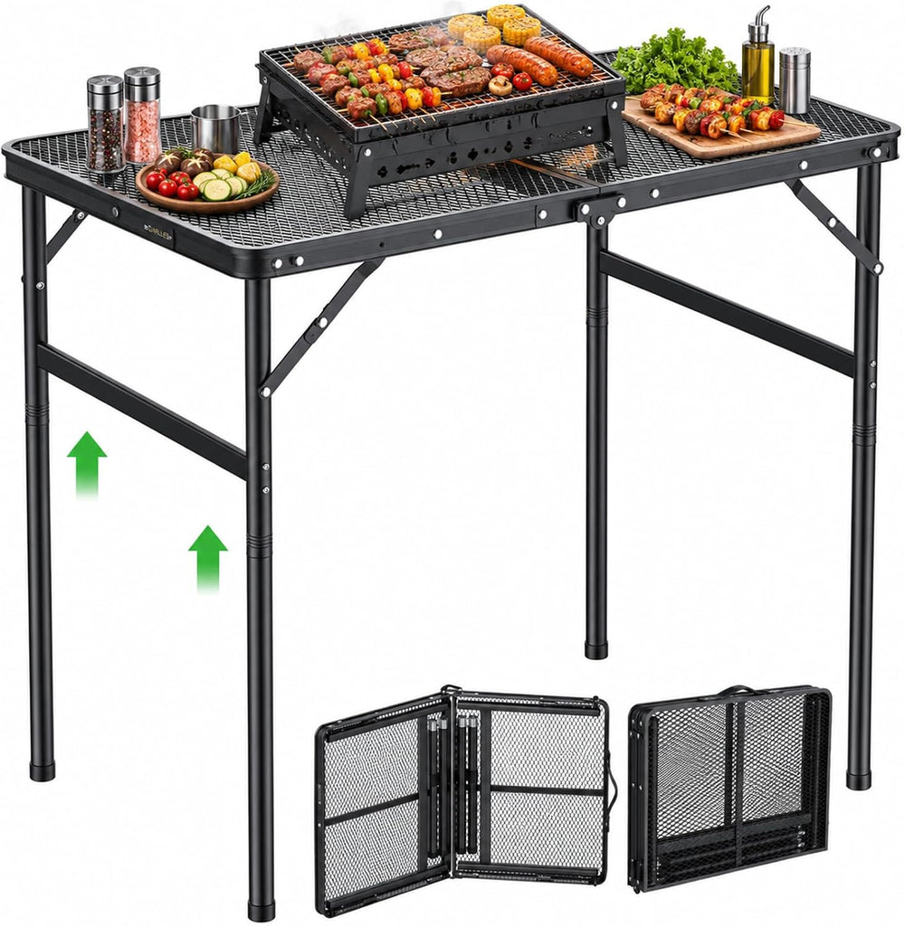 GARLLEN Folding Grill Table 35" Lx21.6 W, 2 Adjustable Height 14.76"...