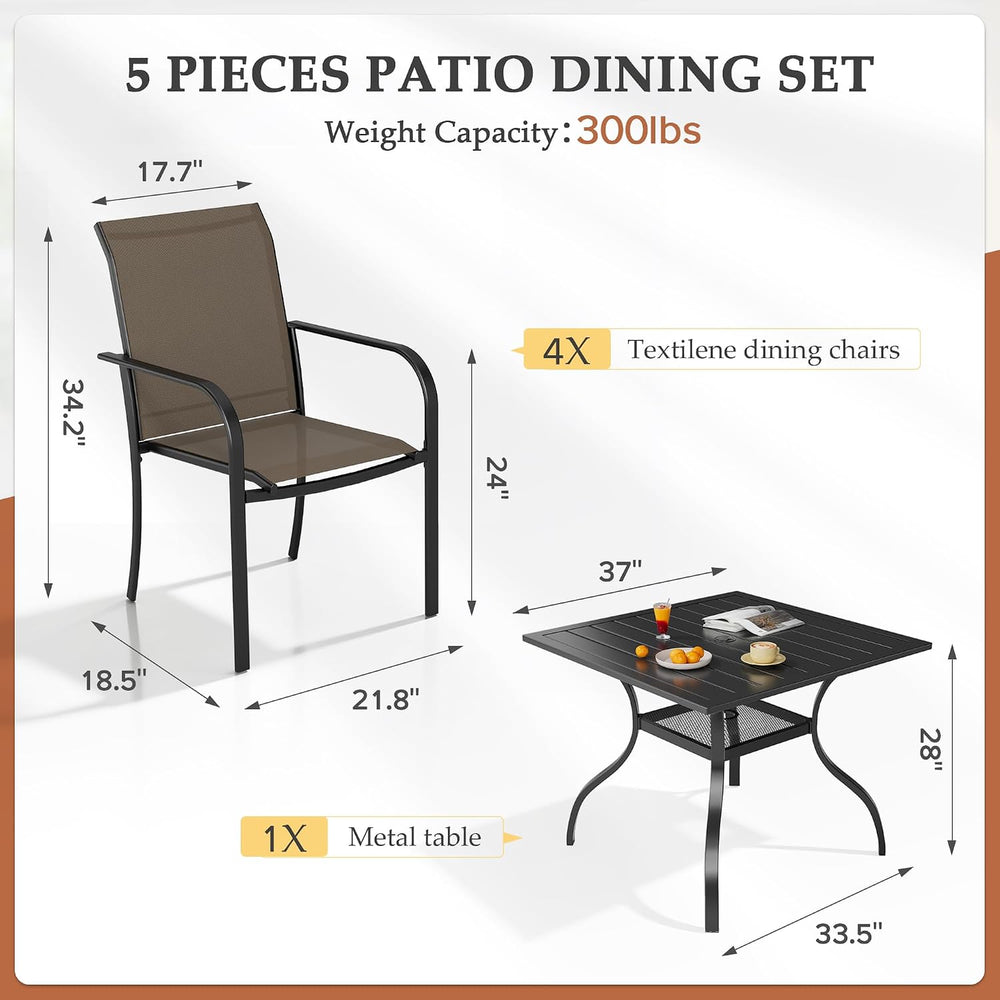 5 Pieces Outdoor Dining Set, Patio Furniture Set with 4 x Textilene Dinning C...