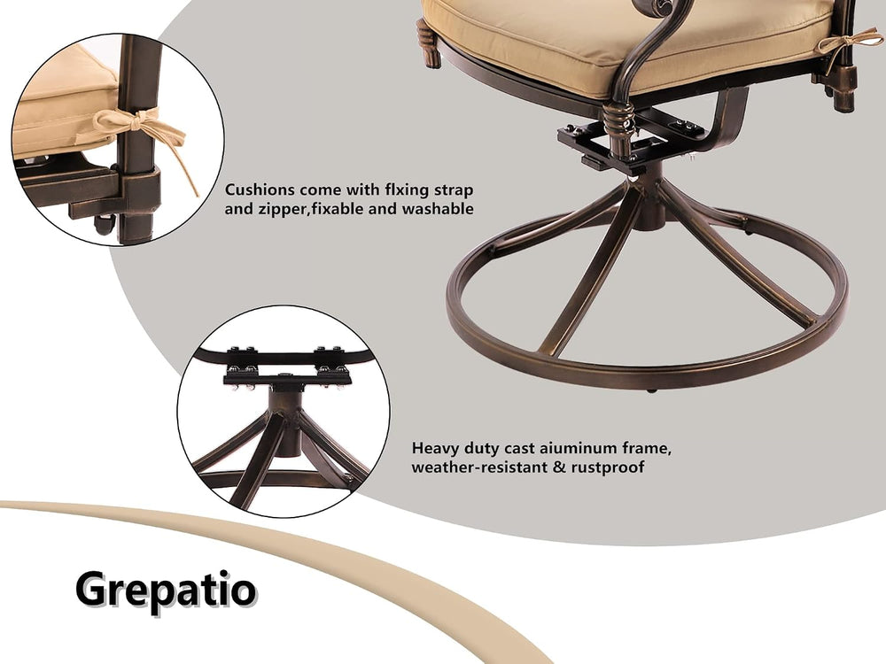 Grepatio 5 Piece Outdoor Dining Set Cast Aluminum Patio Dining Set Table and ...