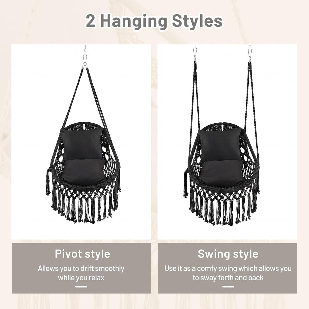 Giantex Macrame Swing Chair, Hanging Porch Swing w/Soft Seat Cushions, Cotton...