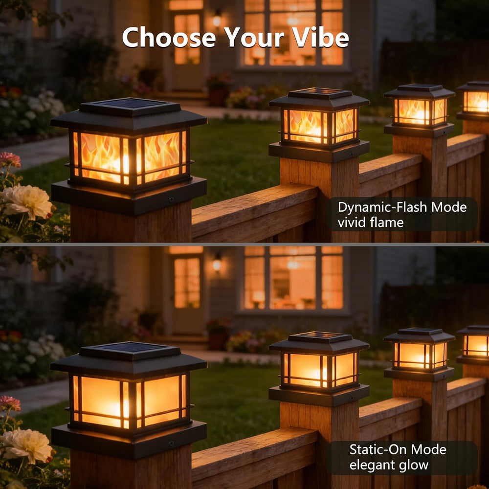 4x4 Post Solar Lights, 8 Pack Solar Post Cap Lights with Flame