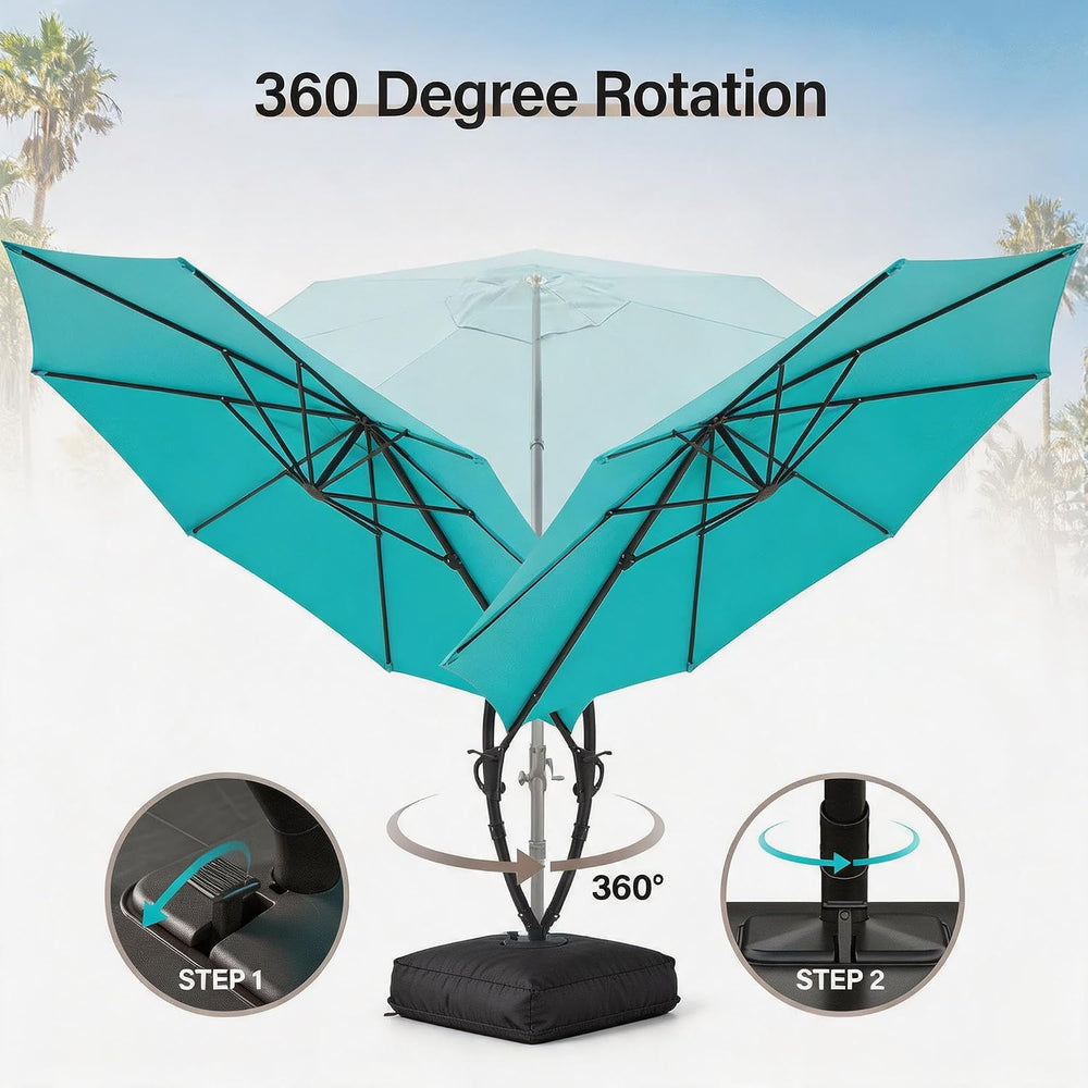 Outdoor Patio Umbrella with Base, 11 FT Deluxe Curvy Cantilever Umbrella Heav...