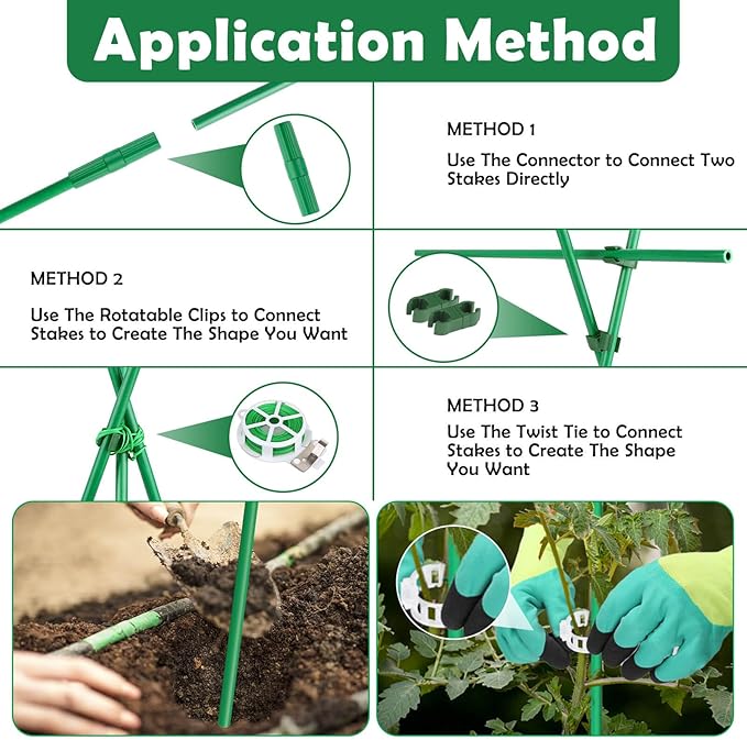 Cludoo 342PCS Garden Stakes Set with 100 Sets Fiberglass Plant Stakes Sticks ...