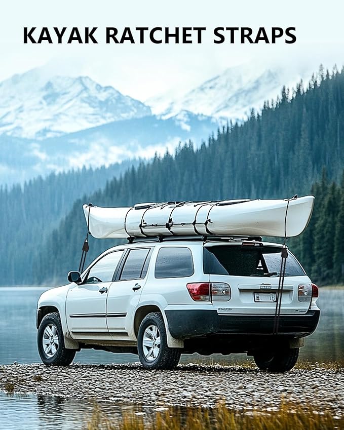 Kayak Straps Tie Downs 8 Pack Set, Roof Rack Straps Adjustable Ratchet Tie Do...