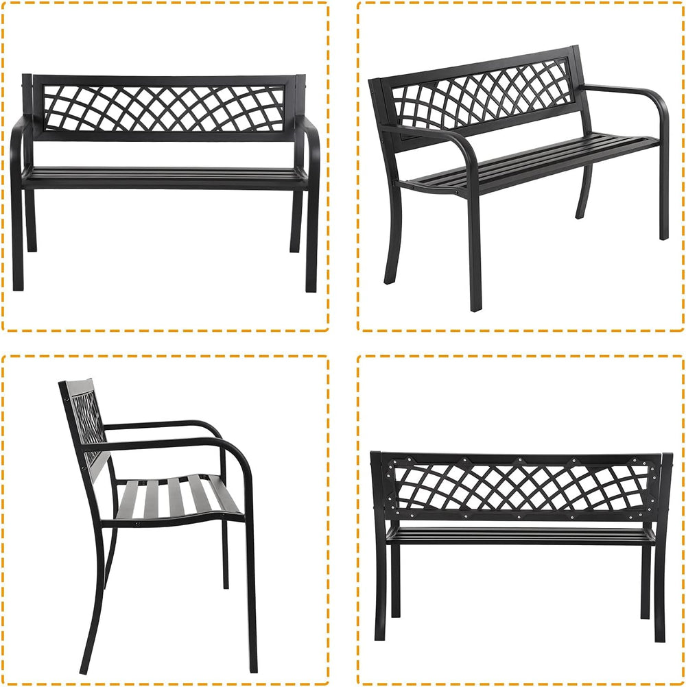 HCY Garden Bench Outdoor Metal Bench Patio Garden Bench Sturdy Steel Frame Fu...