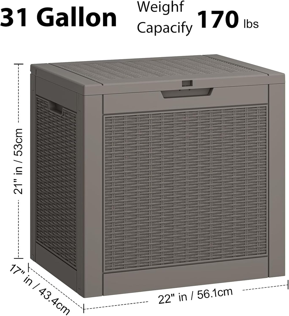 NUNU LAB Outdoor Storage Box 31 Gallon,Waterproof Indoor Outside Deck Boxes,B...