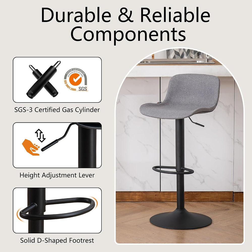 YOUTASTE Fabric Grey Bar Stools Set of 2, Modern Upholstered Counter Height B...