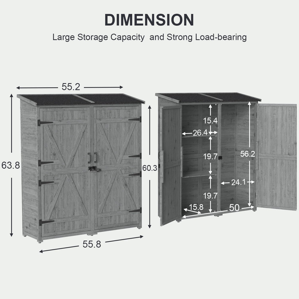 Gizoon Outdoor Cabinet, Waterproof Roof, Double Lockable Wooden Shed
