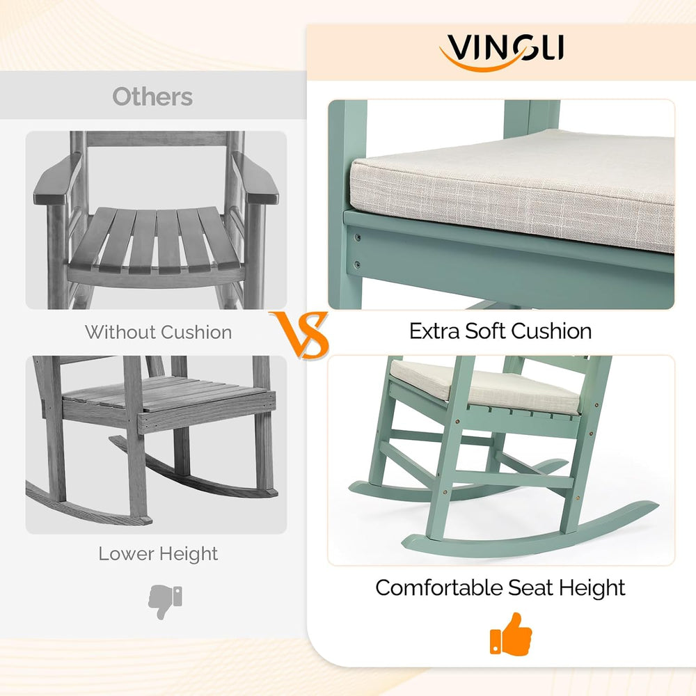 VINGLI Outdoor Rocking Chair Set of 2 Wood Rocking Chair with Cushion Green
