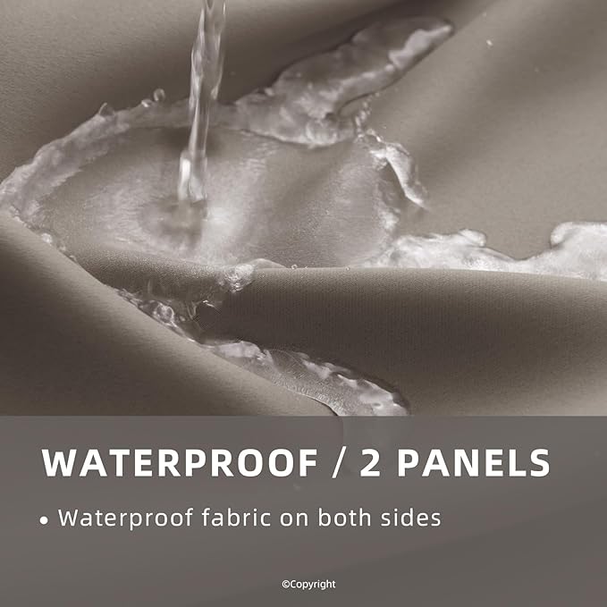 Waterproof Outdoor Curtain W105 x L108 - Grommet Top Sunlight Blocking Window...
