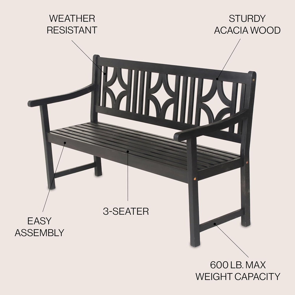 JONATHAN Y Sloane 59" Ogee Diamond Back Acacia Wood Outdoor Bench, Black