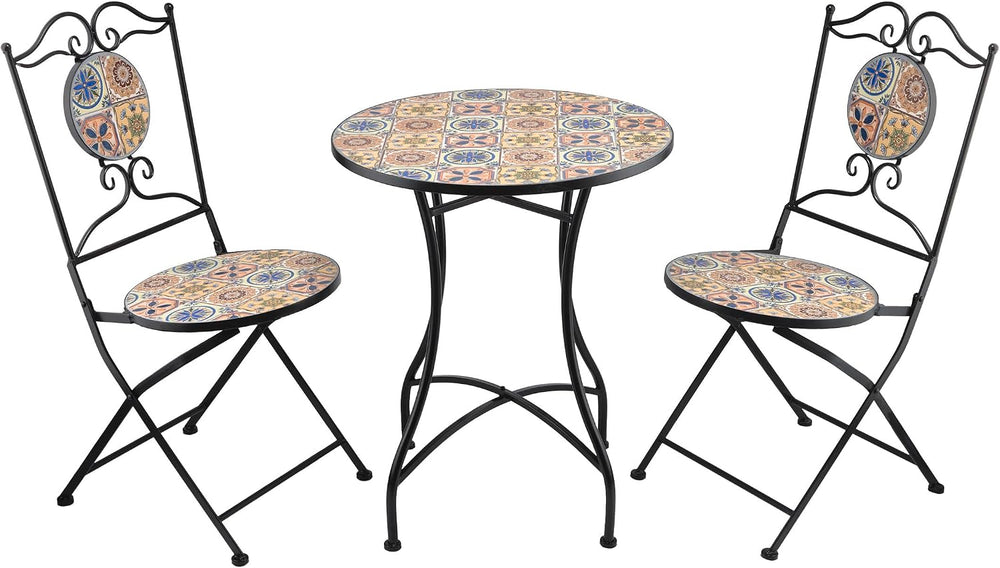 Alpine Corporation Indoor/Outdoor Mediterranean Tile Design Set Table and Cha...