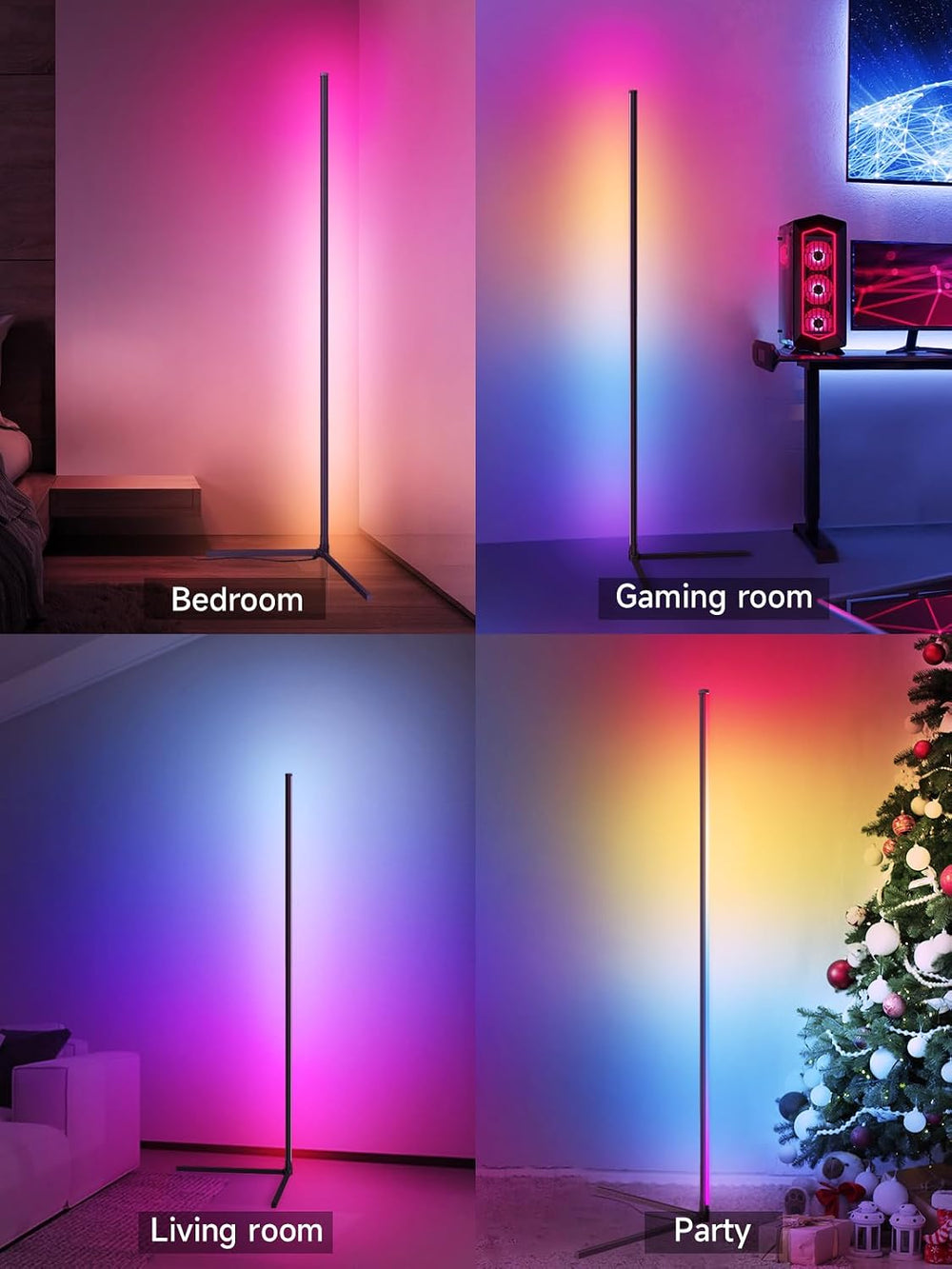 Tyute Corner Floor Lamp, RGB LED Corner Lamp with Music Sync, Smart App and R...