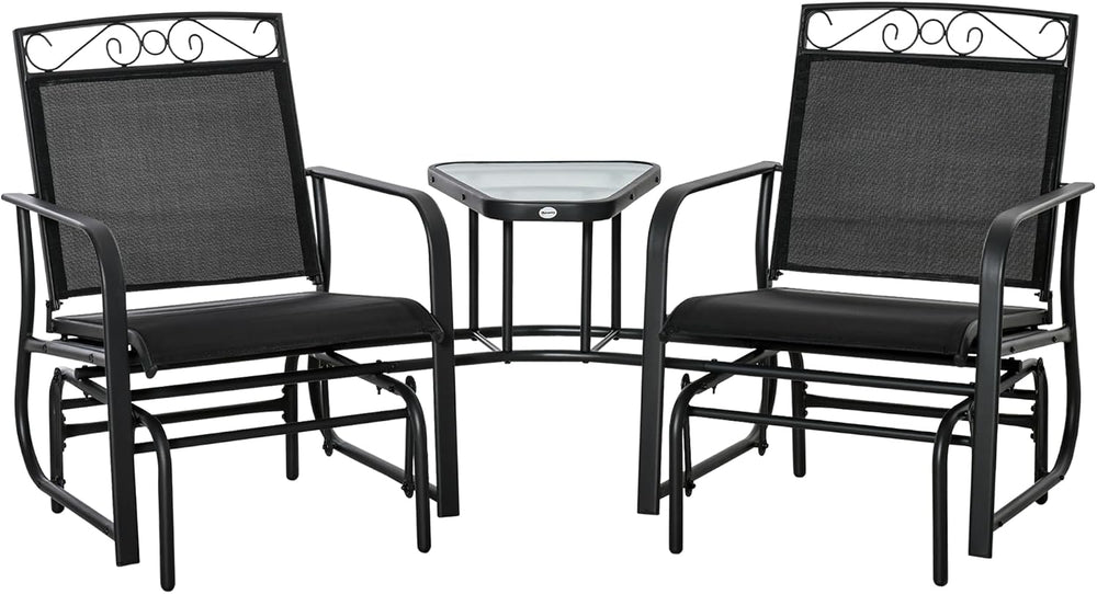 Outsunny Outdoor Glider Chairs with Coffee Table Patio 2-Seat Black
