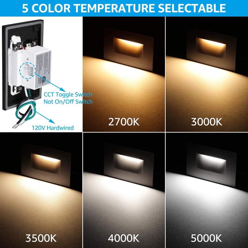LEONLITE 6-Pack 5CCT 120V LED Step Lights, Horizontal, Black