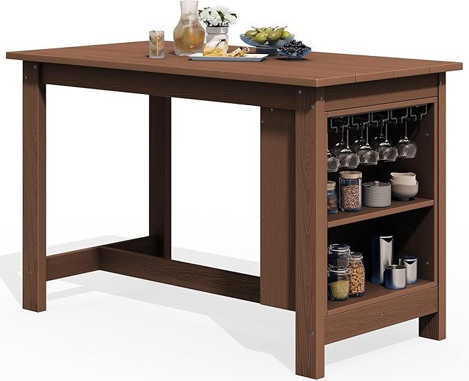 SERWALL Outdoor Bar Table, All Weather HDPE 36" Counter Height Dining Ta...