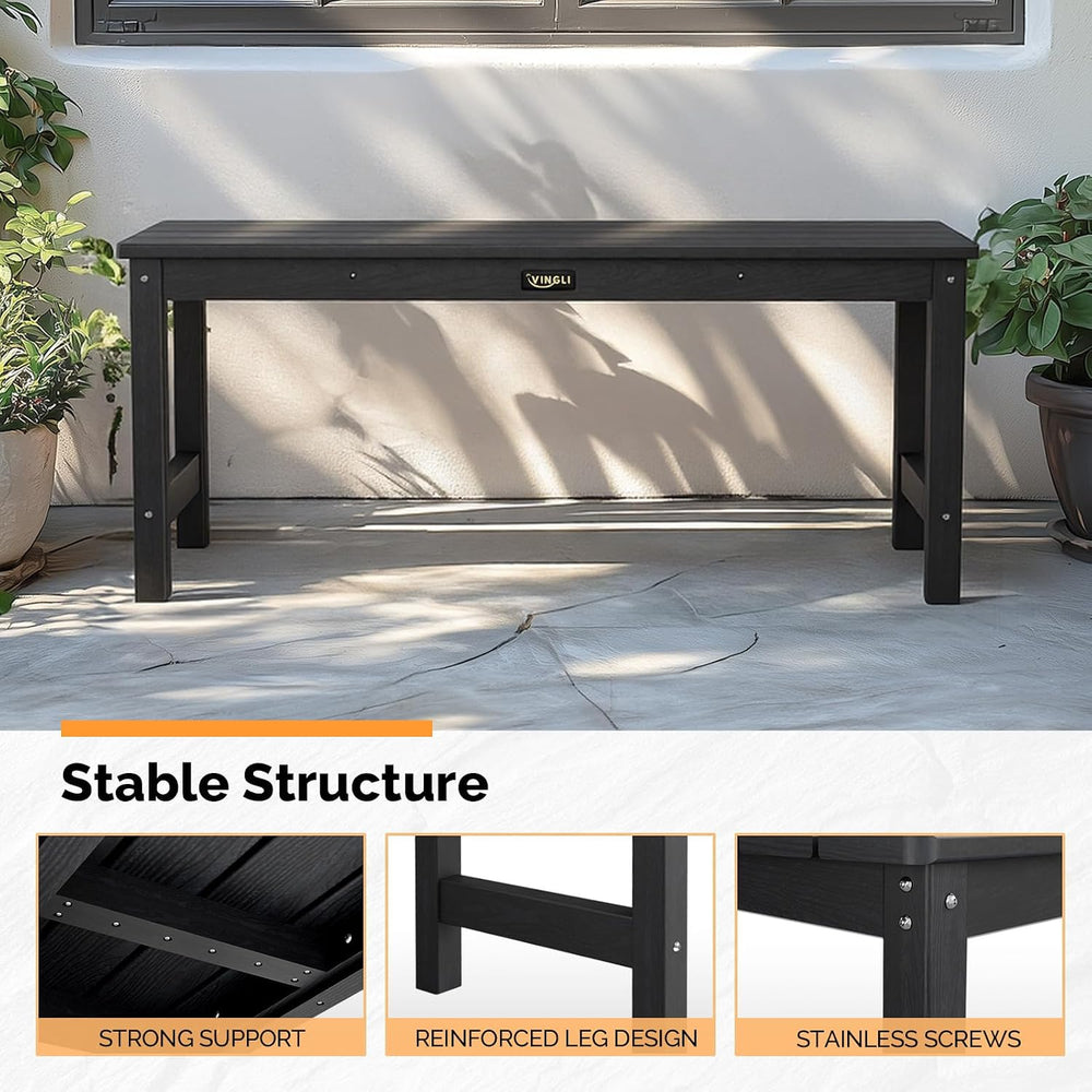 VINGLI 40in Outdoor HDPE Bench, Weatherproof Porch Bench with Wood Grain Text...