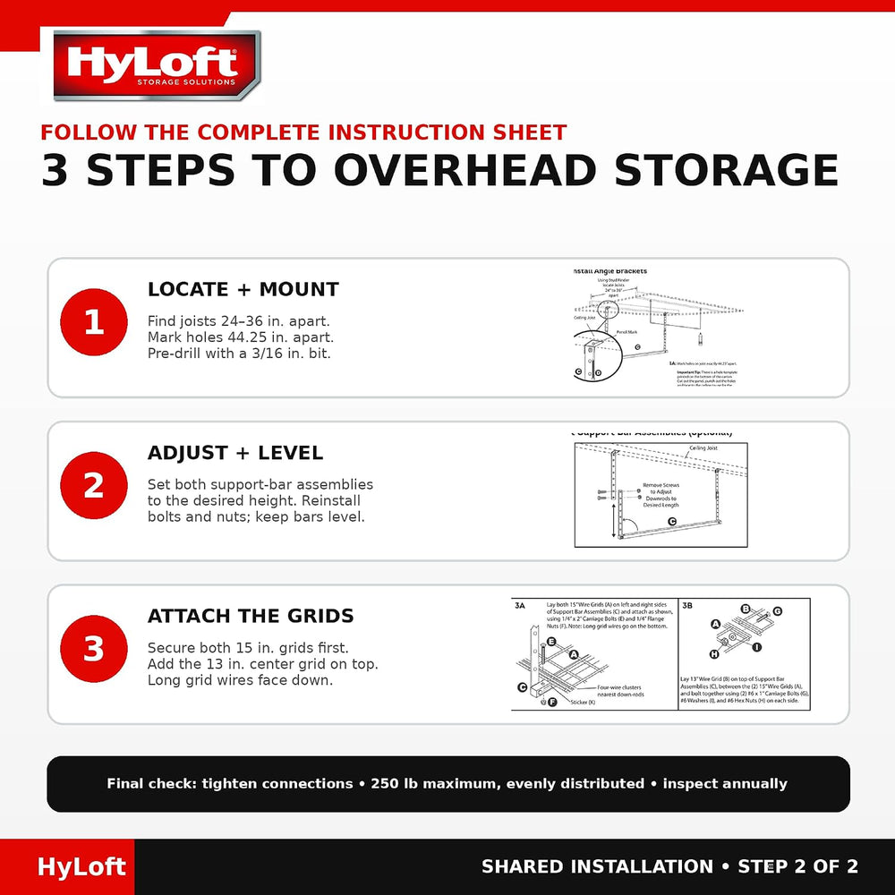 HyLoft Overhead adjustable Garage Storage Rack,Heavy Duty Steel Garage Storag...