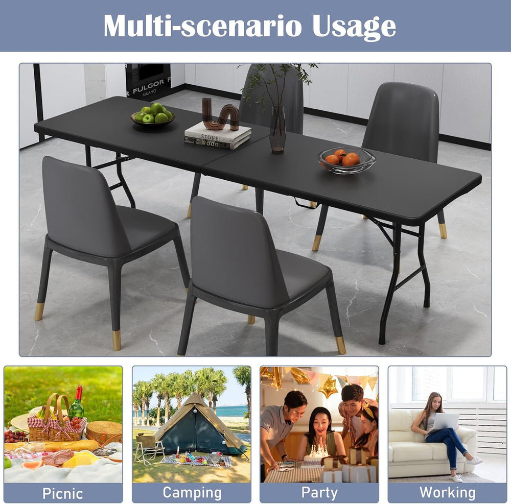 Tangkula 8 FT Folding Table, Indoor Outdoor Foldable Plastic Table