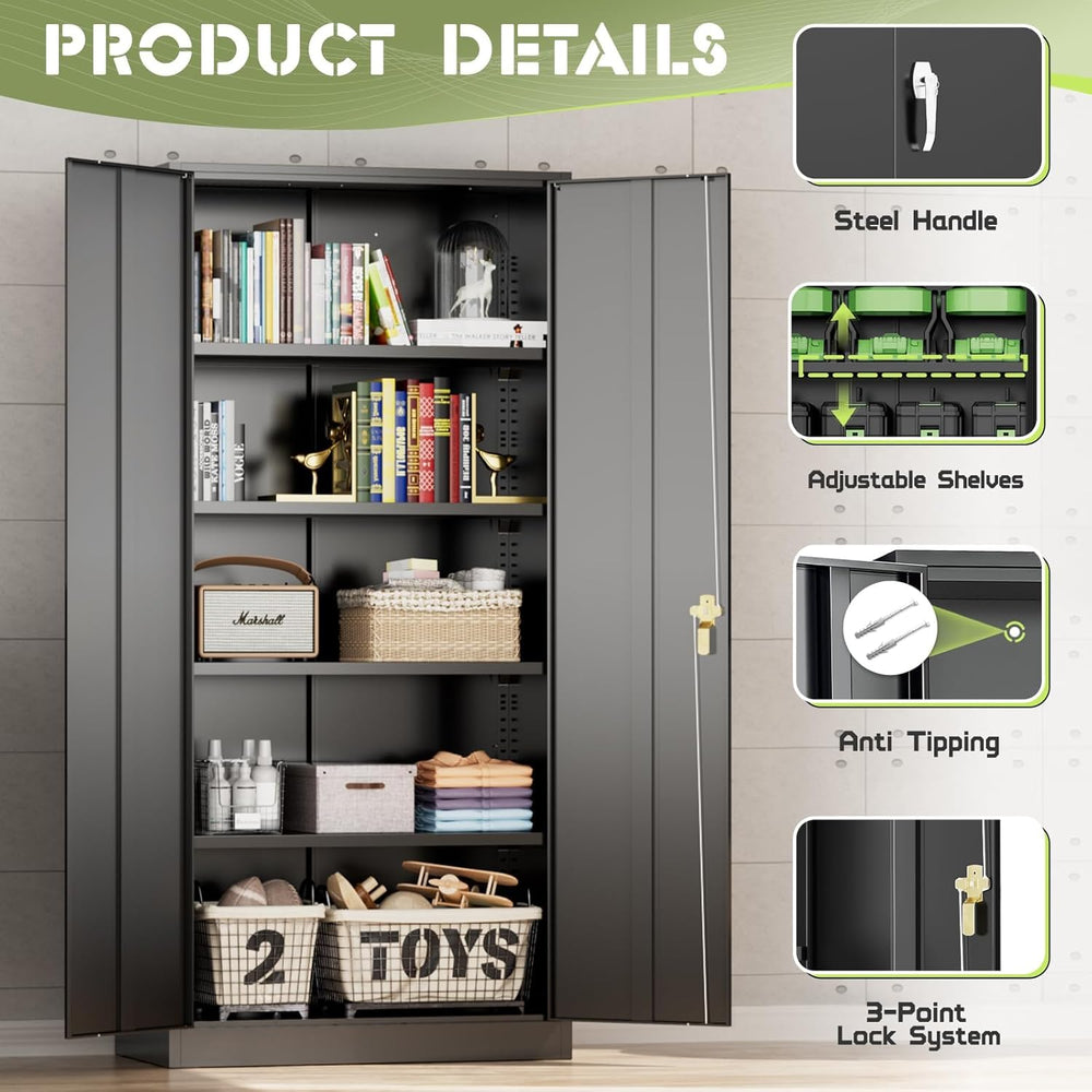 Crownland 72" Metal Storage Cabinet, Lockable Garage Storage Cabinets, H...