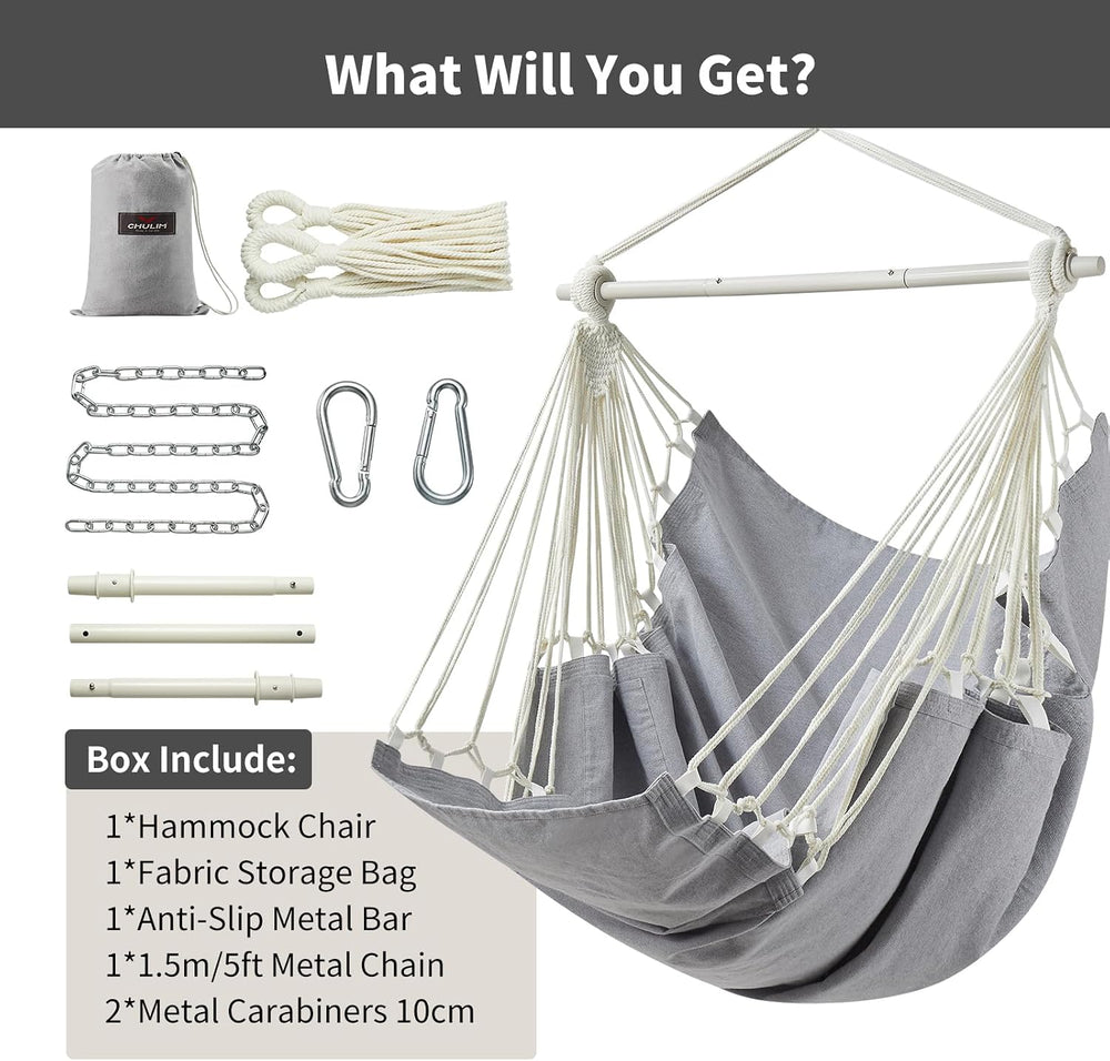 CHULIM XL Hammock Chair with Footrest, Steel Spreader Bar, 500 lb Capacity