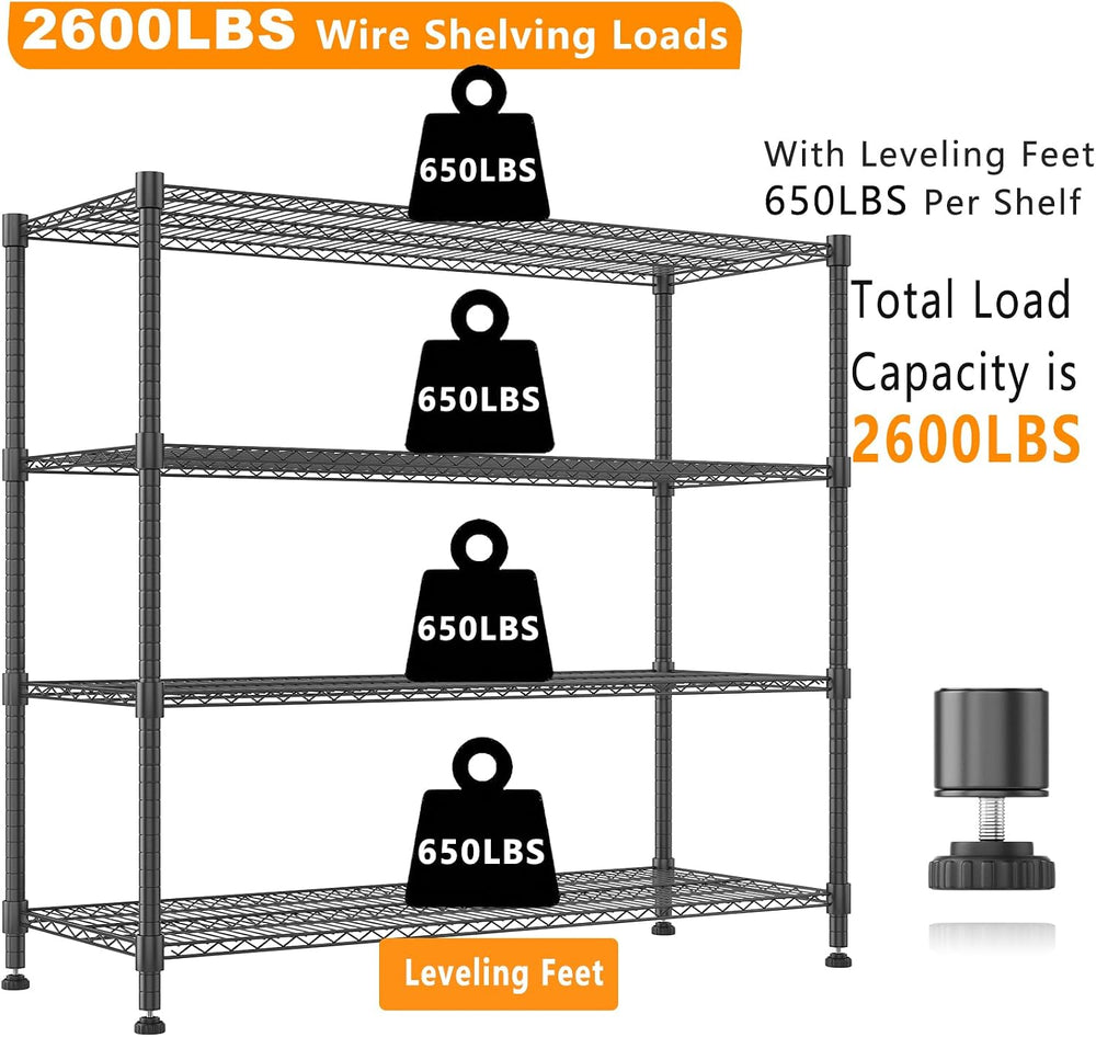 Himimi Storage Shelves 60" W Wire Shelving with Wheels 2600LBS Heavy Dut...