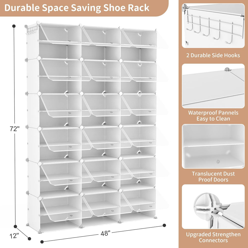 ROJASOP Portable Shoe Rack Organizer with Door, 72 Pairs White Shoe Storage C...