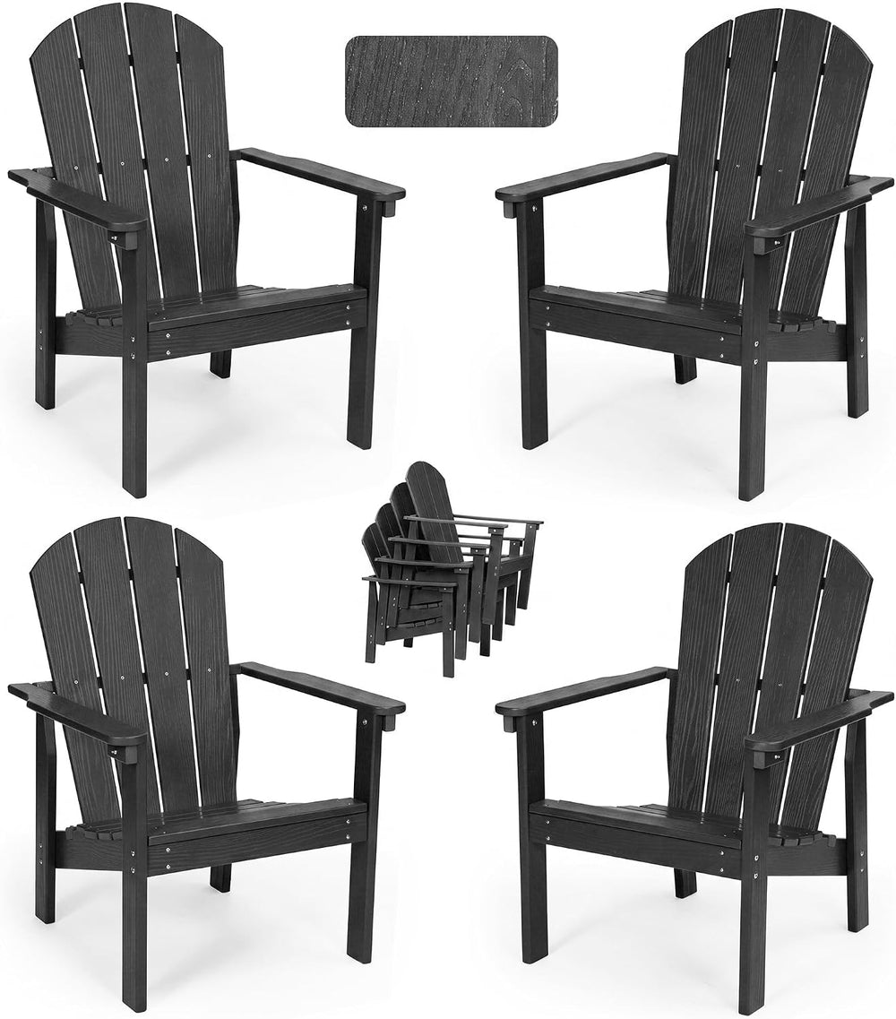 Garvee Stackable Adirondack Chair Set of4, HDPE Outdoor Patio Chair, Black