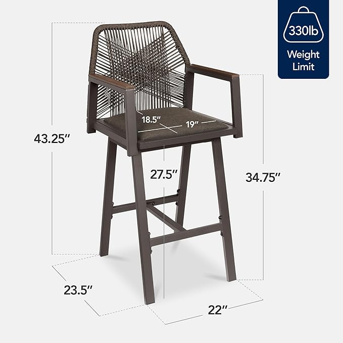 Best Choice Products Outdoor Bar Stools Set of 2, Bar Height, 360° Swivel Alu...