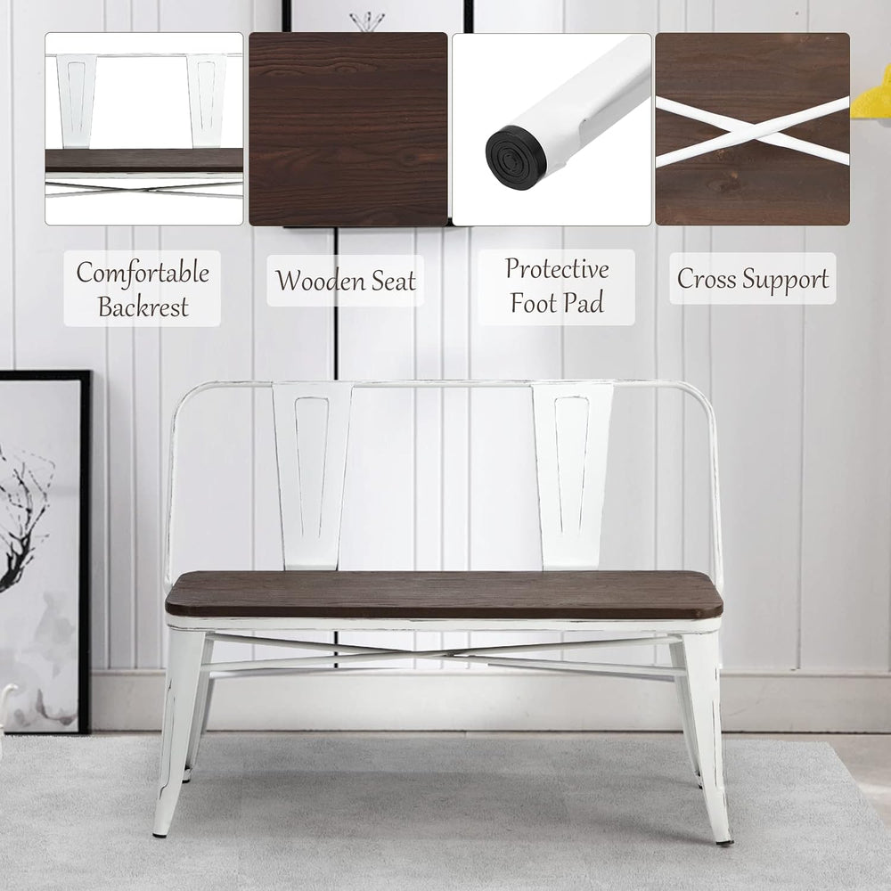 YOLENY Dining Bench, Farmhouse Metal Entryway Chair with Back, Industrial Mid...