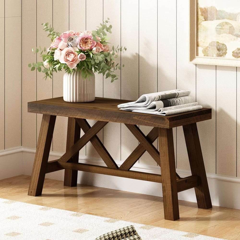 Wnutrees 30" Farmhouse Solid Wood Bench, Rustic Entryway Bench, Natural