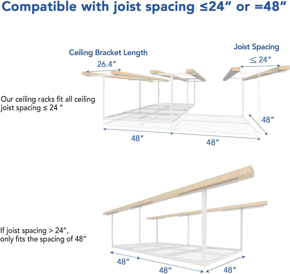 FLEXIMOUNTS 4x8 Overhead Garage Ceiling Storage Rack Organization, White