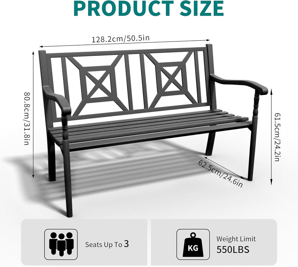 50.5" Metal Bench Patio Bench,Outdoor Benches Weatherproof with Lattice ...
