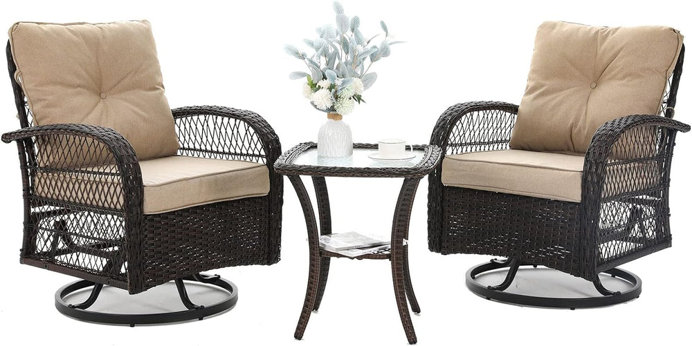 Patio Furniture Set 3 Pieces, Outdoor Swivel Glider Rocker Bistro Set,Beige