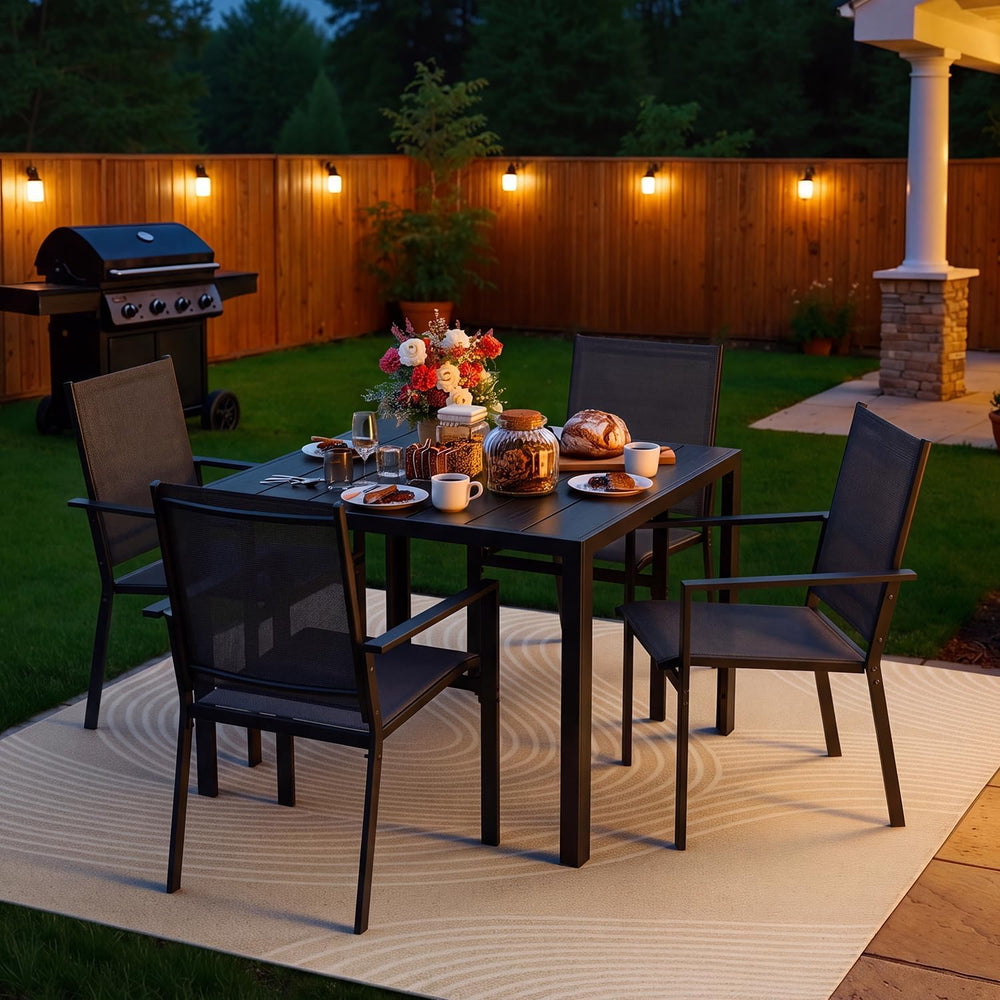 Outdoor Dining Set for 4 with Umbrella Hole, Black