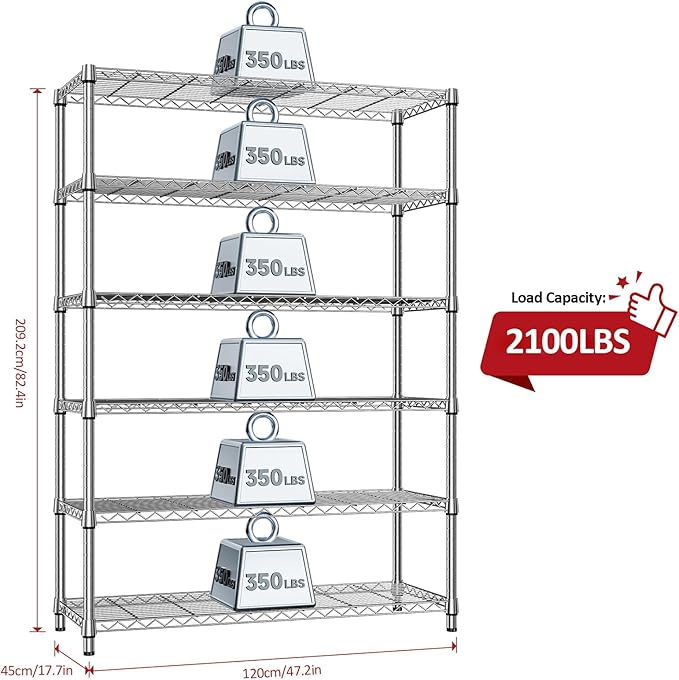 IZEUK 6-Tier Heavy Duty Metal Wire Shelving Unit, Adjustable Storage Rack Org...